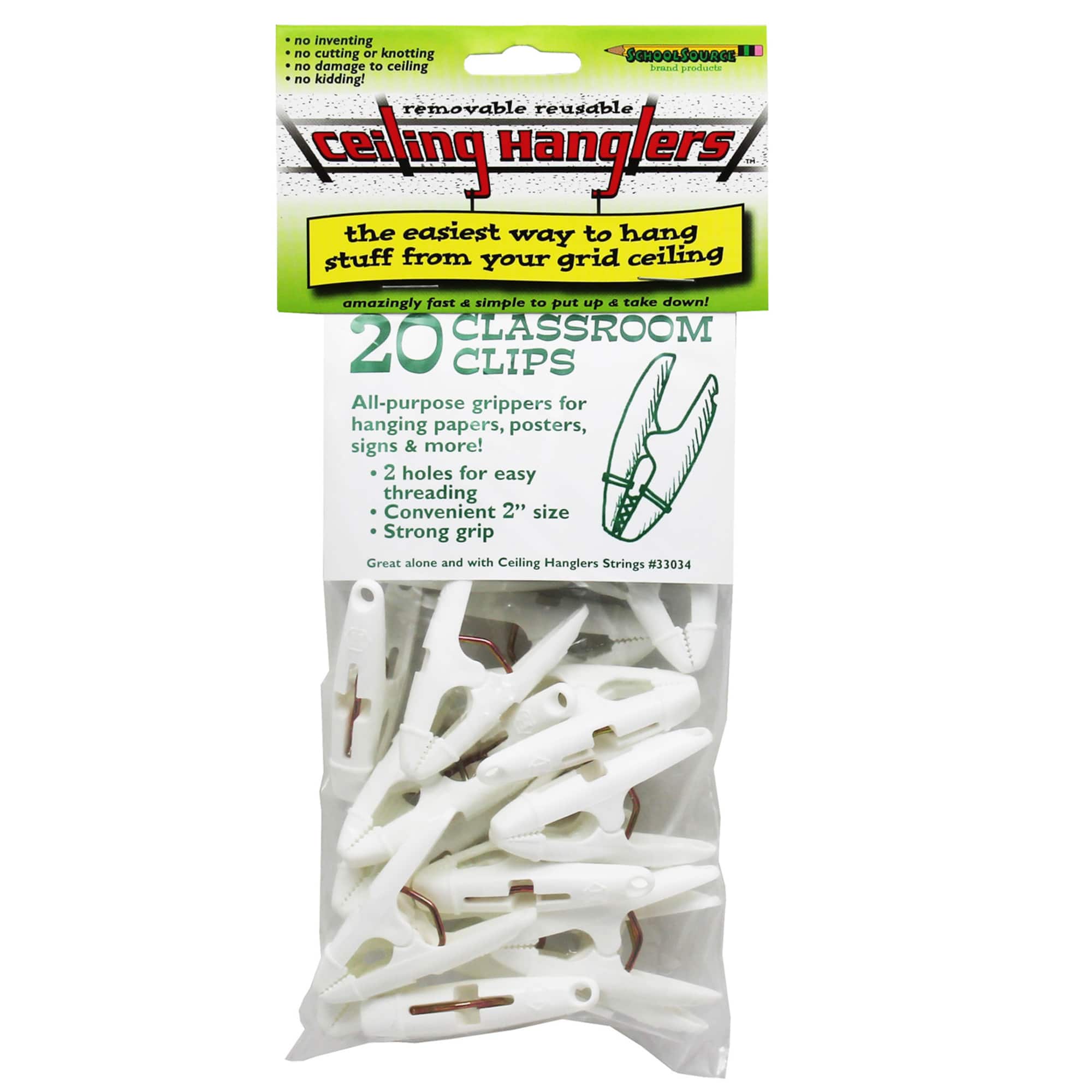 StikkiWorks Grid Ceiling Hanglers™ Clothes Pin Clamps™, 6 Packs of 20